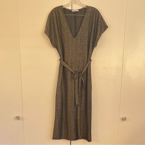ZARA Trafaluc Metallic Stripe Midi Dress - Picture 6 of 15